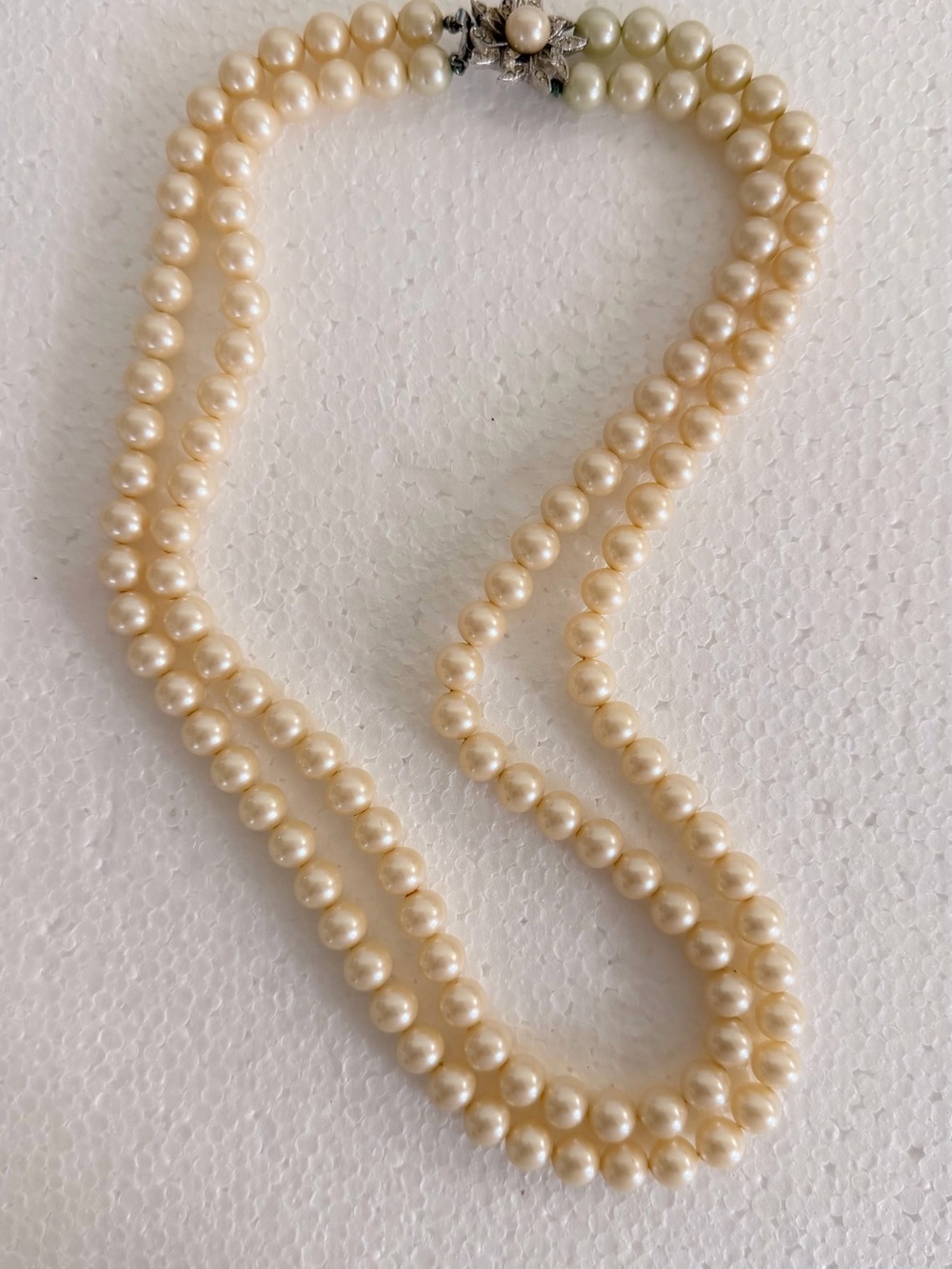 Classic Vintage Double Strand Ivory Pearl Necklace